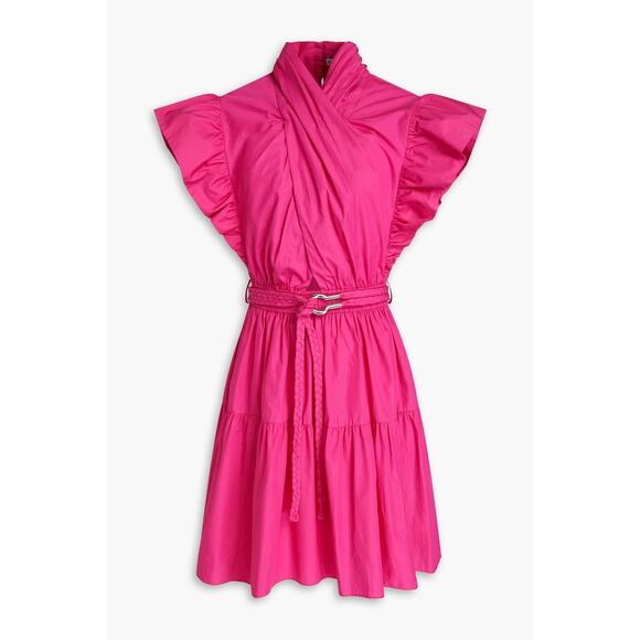DEREK LAM 10 CROSBY Finn Pink Belted Ruffled Cotton-Poplin Mini Dress Size EU 44 - Picture 3 of 13